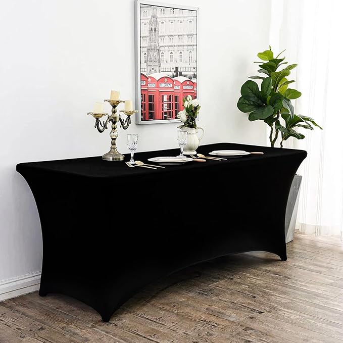 Fixwal 10 Pack Black Table Cloths Rectangle 8FT, Spandex Table Covers, Table Cloths for 8 Foot Rectangle Tables, Fitted Tablecloth (96Lx30Wx30H Inch)