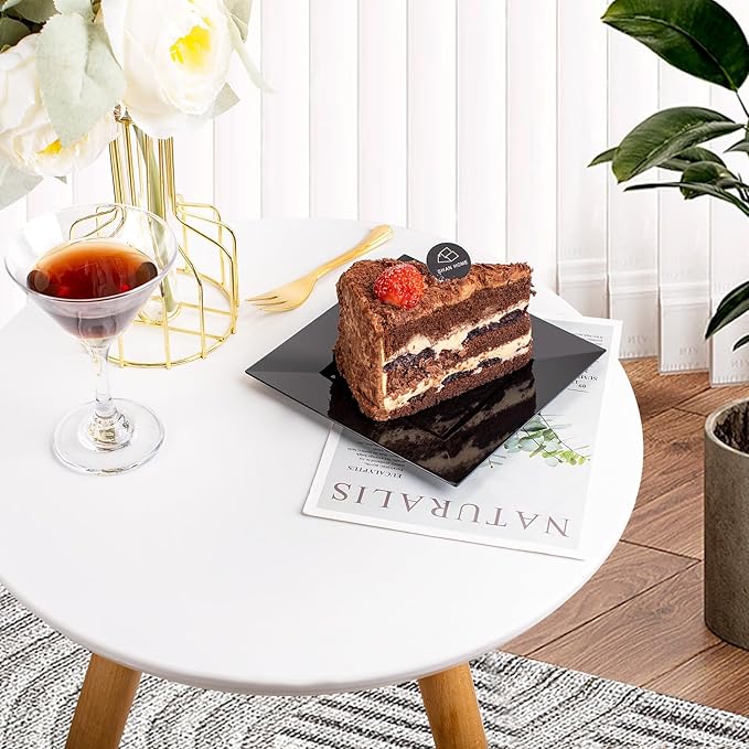 supernal 200pcs Black New Years Dessert Plates with 100pcs Gold Dessert Forks,100pcsElegant Appetizer Salad Plastic Plates,Black Square Cake Plates for Party,Birthday, Wedding,Afternoon Tea
