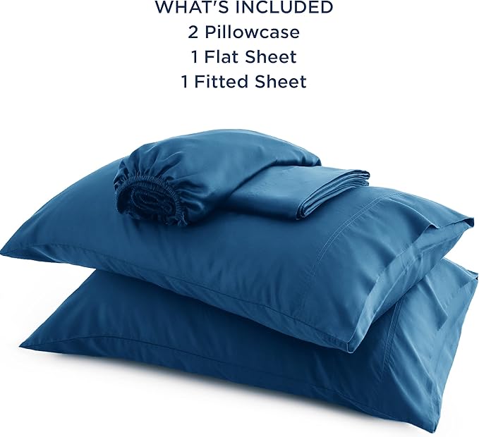 Bedsure Queen Sheet Set, Rayon Derived from Bamboo, Cooling Sheets, Deep Pocket Up to 16", Breathable & Soft, Hotel Luxury Silky Bedding for Hot Sleepers, Teal