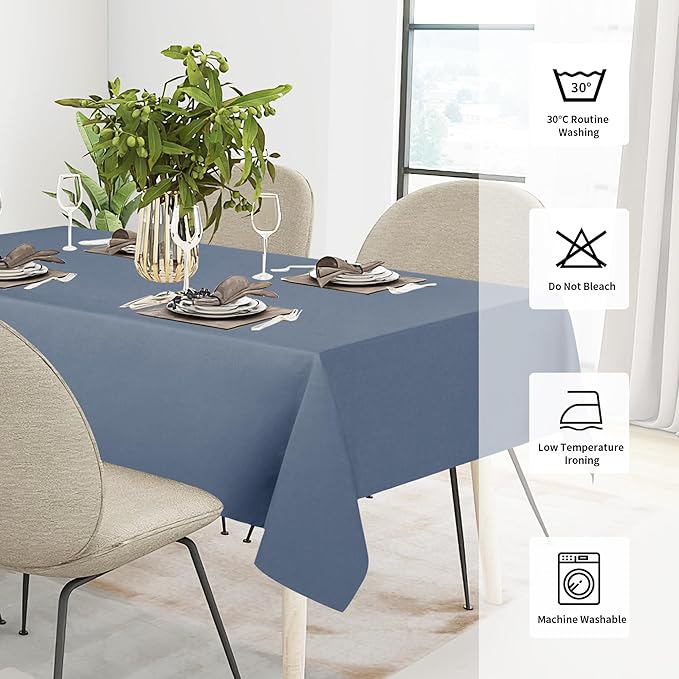 Easy-Going Faux Linen Waterproof Spill-Proof Tablecloth Stain Resistant Rectangle Table Cloth Wrinkle Free Decorative Fabric for Kitchen, Dining, Party, Weddings, Restaurants (60x120 in, Denim Blue)