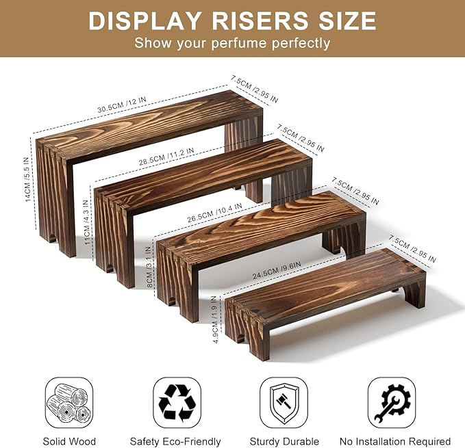 2 Set Large Wooden Tiered Risers Display Stands for Vendor Events,Stackable Wooden Cupcake Display Stand,Farmhouse Decor Wood Dessert Table Display Set,Vendor Booth Display Items,Food Display Risers for Party(12-11.2-10.4-9.6IN)