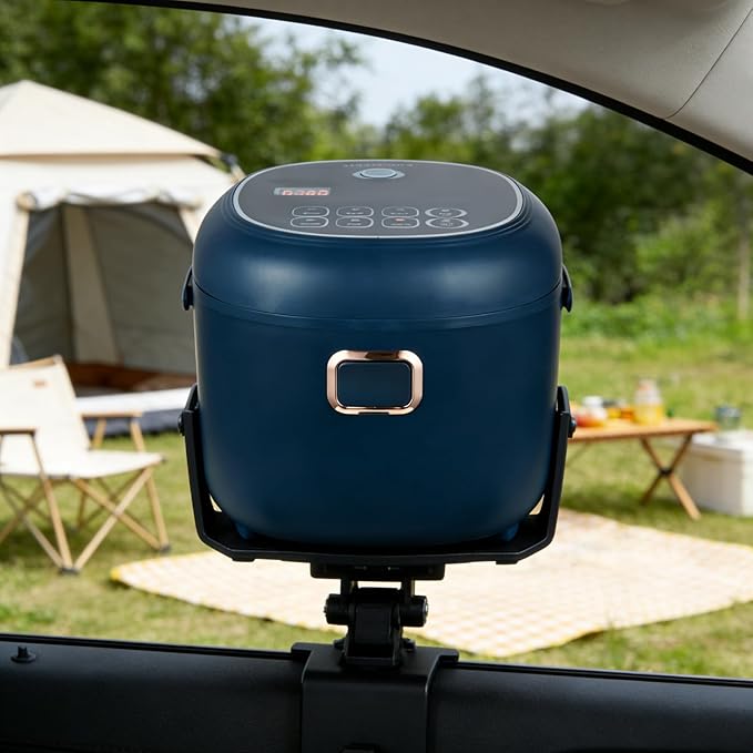 Mini Rice Cooker,2L Portable Travel For Car/Truck/Home,Multicooker 24h Keep Warm,12V/24V/110V Small with Steam Tray(Blue)