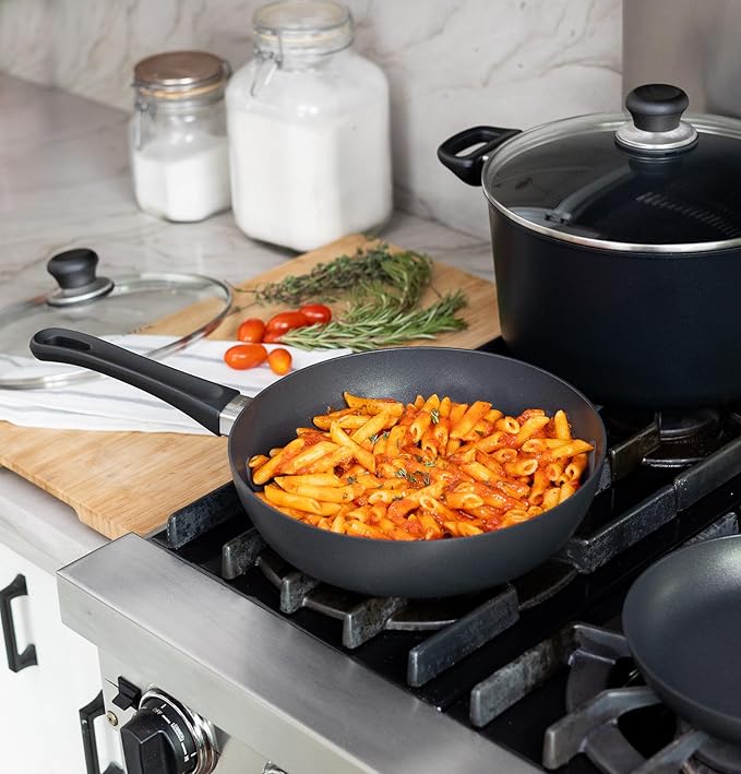 Scanpan Classic 10 Piece Cookware Set ??Compatible with Gas and Electric Stovetops, Metal Utensil Safe, Oven Safe to 500째F, Dishwasher Safe, Black