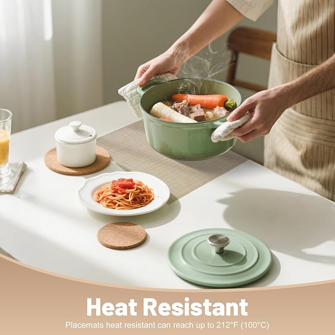 flohar Placemats Set of 12竊똍on-Slip PVC Weave Table Mats Easy to Clean竊똇eat Resistant Place Mats for Kitchen Dining Table Decoration Indoor Outdoor竊똁eige