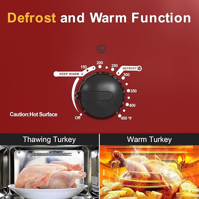 RoyalCraft 24-Quart Electric Roaster Oven with Visible Self-Basting Lid, Turkey Roaster Oven with Removable Pan and Rack, Perfect for Large Meals and Holiday Feasts, Red