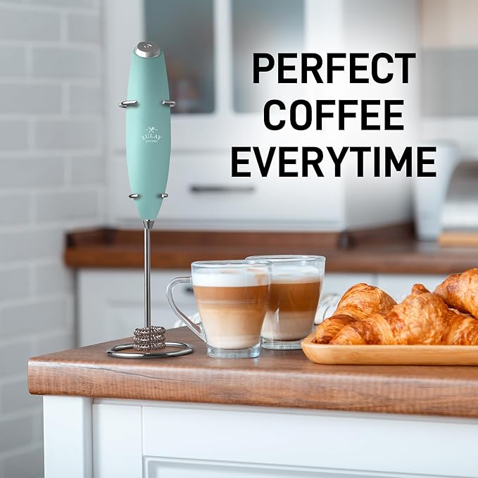 Zulay Kitchen Patented Tornado Triple Whisk Milk Frother with 4 Duracell Batteries ??Handheld Foam Maker for Coffee, Lattes, Matcha & Hot Chocolate ??Rich, Creamy Froth in Seconds