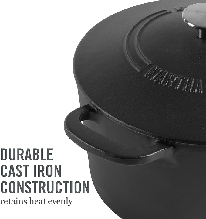 MARTHA STEWART Gatwick 7-Quart Enamel Cast Iron Dutch Oven Pot with Lid ??Matte Black ??Durable Heavy-Duty Dutch Oven for Slow Cooking, Braising & Baking