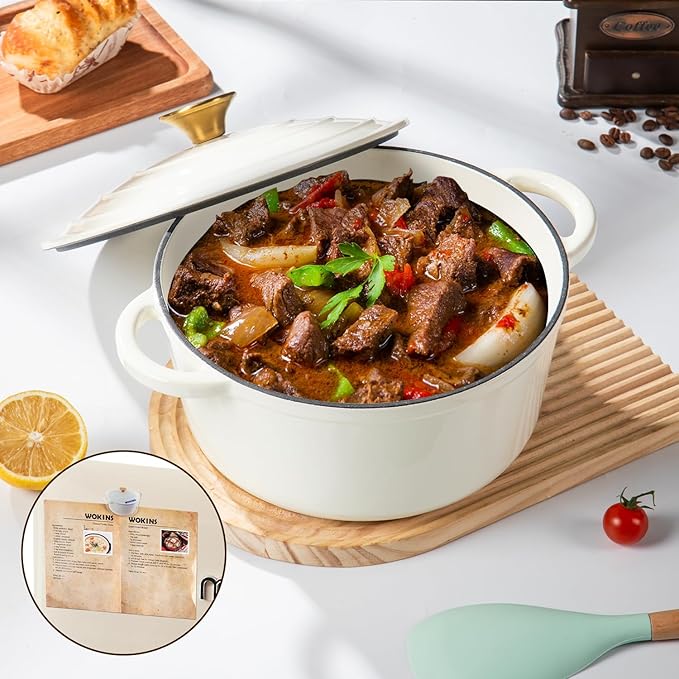 Enameled Cast Iron Dutch Oven Pot with Lid Heavy-Duty Cookware for Bread Baking,Braising,Stews,Roasting,Oven Safe up to 500째F,4QT,creamy white