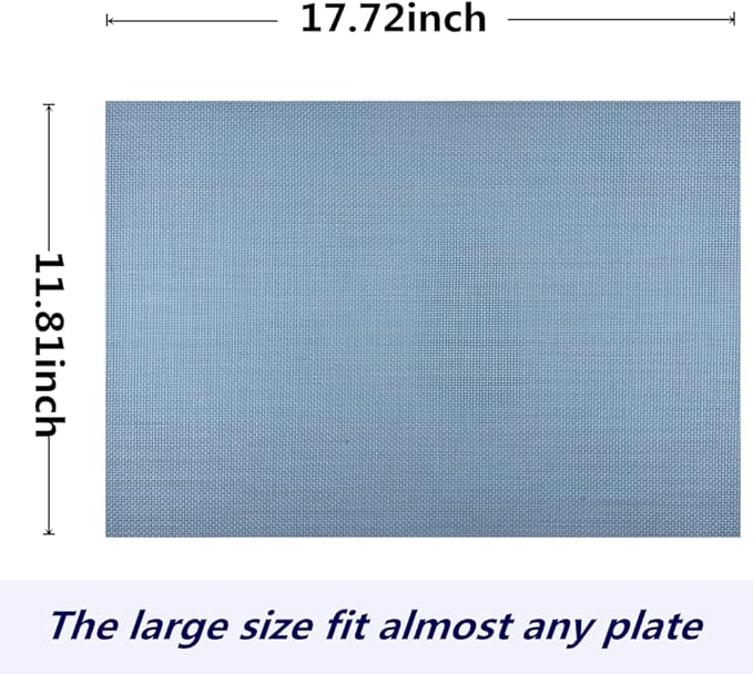 WAZAIGUR Placemats,Easy to Clean Crisscross Woven Vinyl Place Mats Durable Non-Slip Heat Resistant Table Mats,Placemats for Kitchen Table (Nattier Blue, 6)