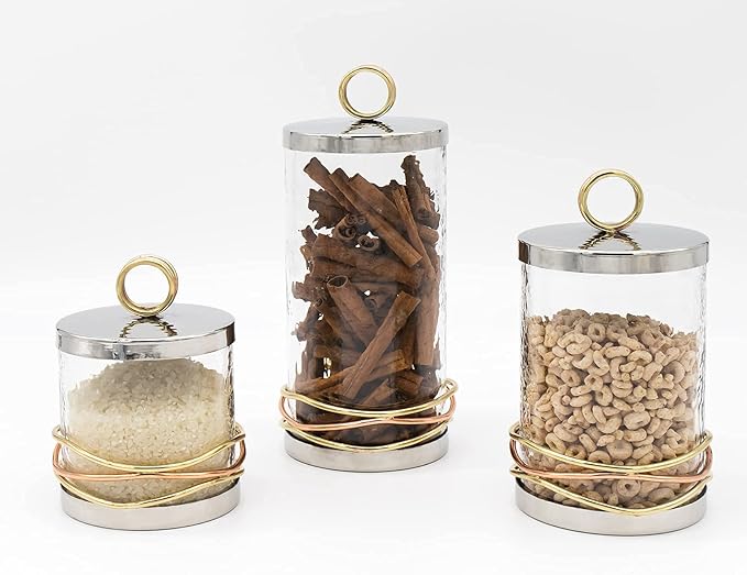 Godinger Canister Storage Container, Metal Wire Storage Canister with Gold Ring - 4X8