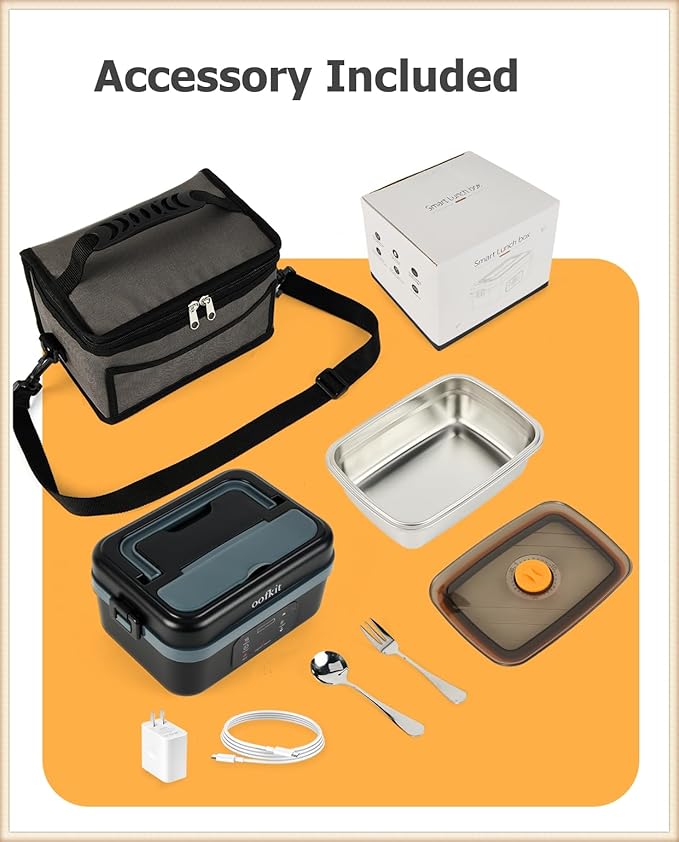 oofkit Electric Lunch Box For Adults(Men & Women),Heated Lunch Box Battery Powered With USB Charge port,Self Heating Coreless,Portable Food Warmer For meals on the go(1L Black)