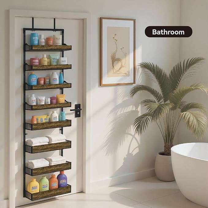 Over the Door Pantry Organizer, 8-Tier Door Spice Rack Organizer Pantry, Behind the Door Storage Organizer with Adjustable Baskets, 2 in 1 Wall Mount or Hanging Back of Door Organizer