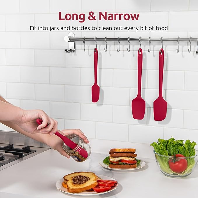 U-Taste 600쨘F Heat Resistant Silicone Spatulas: Flexible Food-Grade Silicon Baking Scraper, Kitchen Cooking Mixing Utensils with Upgraded Sturdy Handle Tip for Nonstick Cookware (4-Pc., Red)