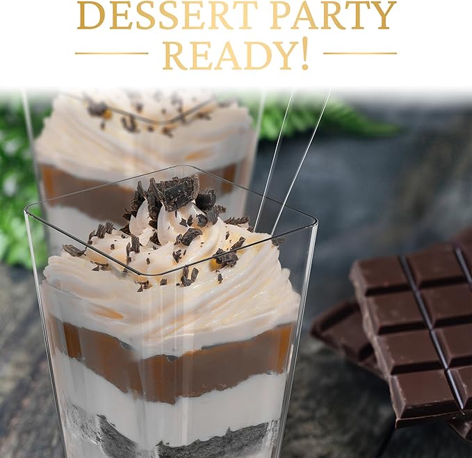 100 Pack 3 oz Mini Dessert Cups with Lids and Spoons (Clear Spoons) - Plastic Shooter Appetizer Parfait Cups with Lids Reusable - BPA Free Catering Supplies for Party - Dessert Bowls (CLEAR SPOONS)