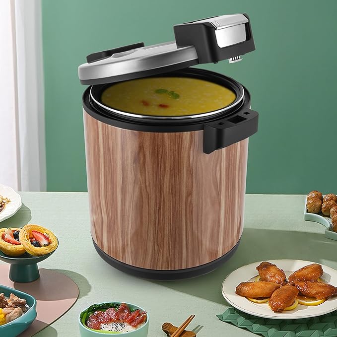 6Gal Electric Rice Warmer with 2 Temp Settings (154째F-161째F) - Commercial Food Warmer for Rice, Soup & Dishes | Stainless Steel + Aluminum Alloy, Free Standing (Wood Grain Color)