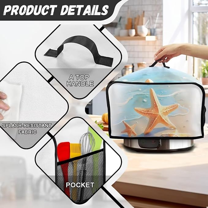 Appliance Cover Water-Proof Oval 6-8 Quart Covers for Slow Cooker Slow Cooker and Crock Pot, Dust Cover with Top Handle and Pockets Beach Starfish Print