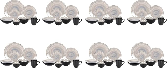 Stoneware Sonoma Dinnerware Set, Black + Speckled Spin Wash (56pc Set, Grey)