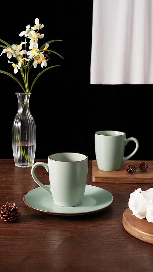 famiware Venus Coffee Mugs for 4, 12 oz Mug Set, Dringking Cup with Handle for Coffee, Tea, Cocoa, Milk, Light Green