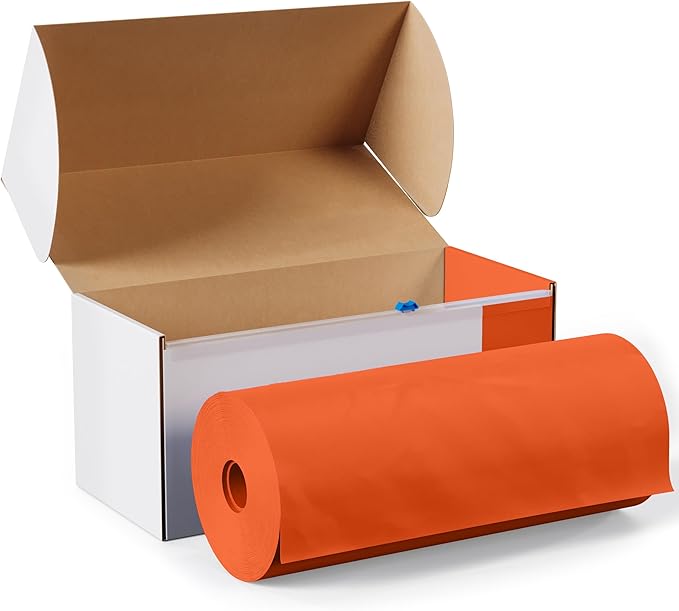 Party Solids 54 Inch X 100 Feet Orange Plastic Table Cover Roll in A Cut - to - Size Box with Convenient Slide Cutter. Cuts Up to 12 Rectangle 8 Feet Plastic Disposable Tablecloths