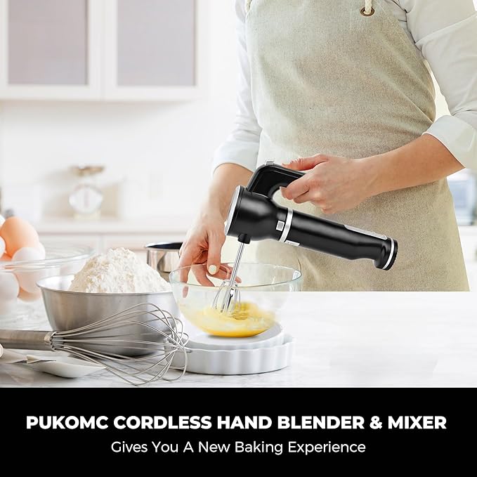 Pukomc Hand Mixer,5-in-1 Multifunctional Portable Charging Device Hand Blender,with lmmersion Blender and Beater,Whisk,Milkshake Bars,Blender Vessel,Easy to Clean