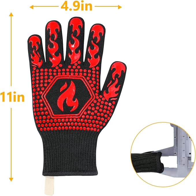 QUWIN BBQ Gloves, BBQ Accessories 1472??Extreme Heat Resistant, Grilling Gloves Silicone Non-Slip Oven Mitts, Kitchen Gloves for BBQ, Grilling, Cooking, Baking-1 Pair??(One Size Fits Most, Red)