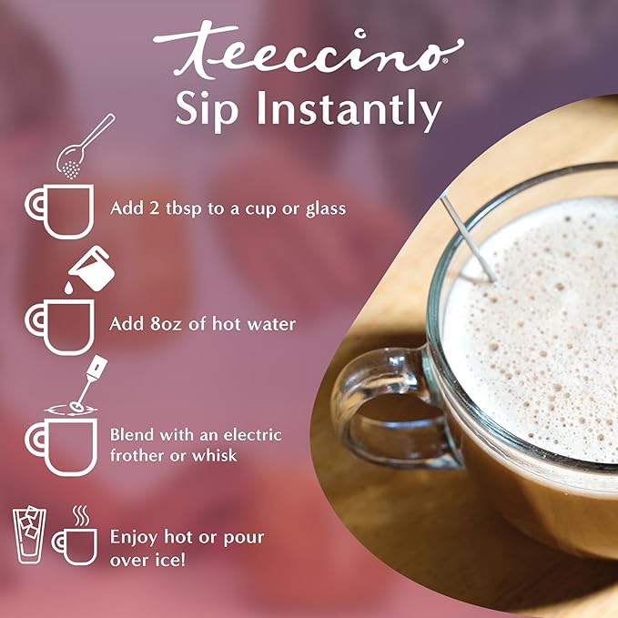 Teeccino Organic Instant Vanilla Nut Herbal Latte ??14 Servings ??Creamy Oat & Coconut Latte Plus MCT Oil with Vanilla & Dates Accenting Roasted Chicory ??Prebiotic, Caffeine-Free ??7.9 ounces