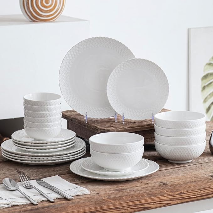 Dinnerware Set, 24 Piece Plates and Bowls, Porcelain Dinner Set for 6, Modern Dish Sofia Collection