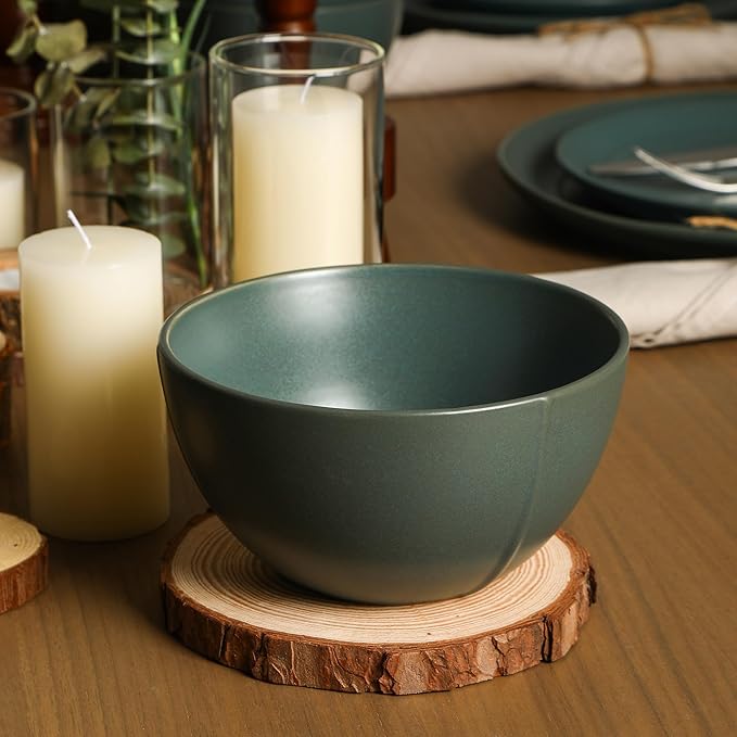 Stone Lain Infinity 12-Piece Dinnerware Set Stoneware, Plates and Bowls Set, Dishwasher and Microwave Safe, Dish Set for 4, Green