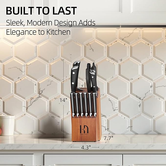 KnifeSaga Knife Set, 15 Pcs Kitchen Knife Block Sets with Sharpener, Japanese High Carbon Stainless Steel Set of Knives, Premium Razor Sharp Black Knives Set with Block for Kitchen, Ergonomic Handle