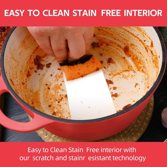 4.5 Quart Dutch Oven Enameled Cast Iron with Lid - Big Dual Handles - Oven Safe up to 500째F - Classic Round Pot for Versatile Cooking Red