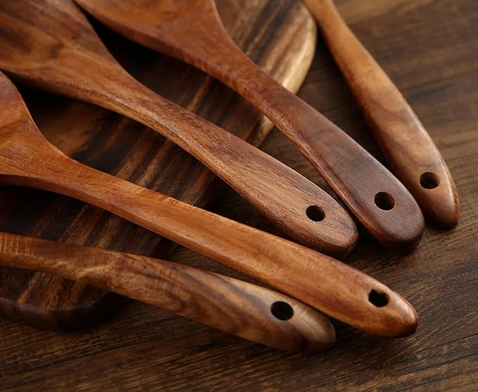 AURUM Wooden Spatula Spoons Set for Cooking & Serving | Teak Wood Spatulas Utensil Set for Nonstick Pans & Cookware (Set of 3)