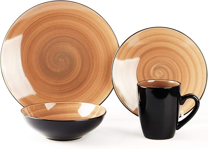 Stoneware Sonoma Dinnerware Set, Black + Speckled Spin Wash (56pc Set, Mix Cobalt, Mocha, Rose, Spice)