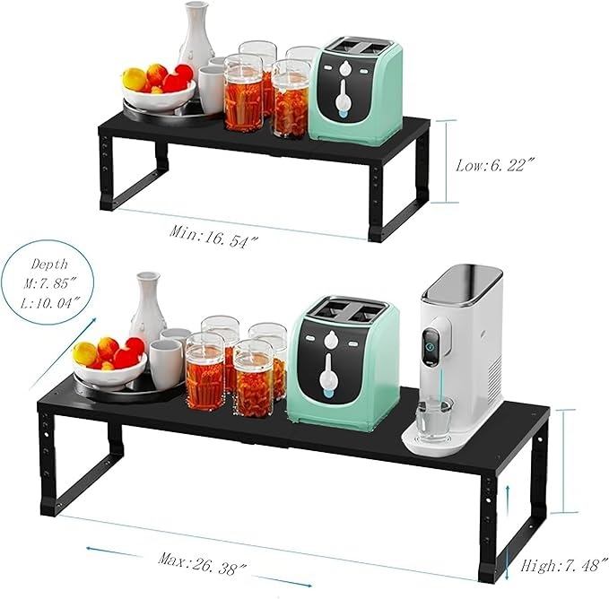 Expandable Spice Rack Organizion for Kitchen Cabinet, Seasoning,Bathroom Organizer Display Shelf, Stackable Multi-Purpose Shelves.Easy-to-Install竊?Packs/Black,Medium