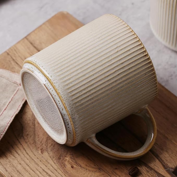 MONITO Coffee Mugs Set of 6, 16 oz Mugs Set, Ceramic Coffee Cups with Large Handles, Suitable for Lattes, Hot tea, Cappuccinos, Mochas and Cocoa,Bonbon Beige
