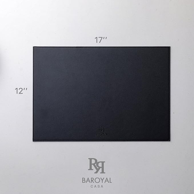Baroyal Faux Leather Placemats Set of 4 Vinyl Washable Wipeable Table Mats for Kitchen Dining Table Heat Resistant Waterproof Modern Indoor/Outdoor Placemats Non-Slip Easy Clean Place Mats (Black)