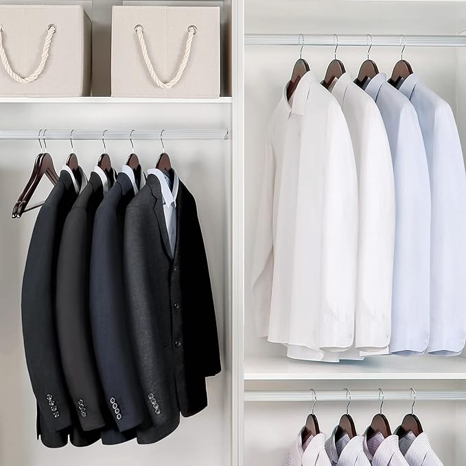 TOPIA HANGER Wooden Coat Hangers 30 Pack, Cherry Wood Suit Hangers with Non Slip Pants Bar, 360째 Swivel Hook and Shoulder Notches for Camisole, Jacket, Pants, Smooth Finish Clothes Hangers - CT34M30