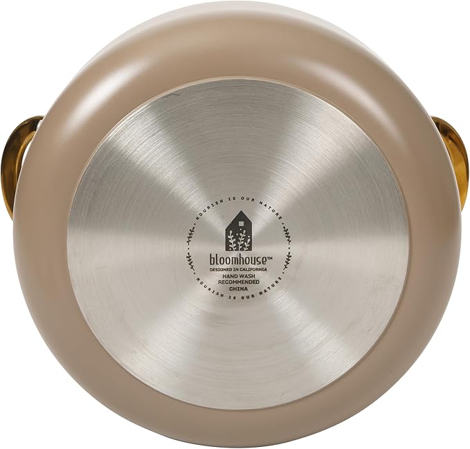 Bloomhouse - Two Time Oprah's Favorite Things Winner - 8 Quart Stock Pot w/Lid ??PFAS-Free Ceramic Nonstick Dutch Oven Heavy Duty Aluminum Oven Safe Dishwasher Safe Cappuccino Cream w/Gold Handles