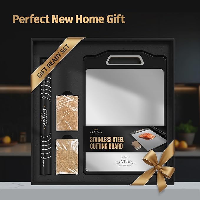 Matiks Stainless Steel Cutting Board Set - 16?씳?1??Large Double Sided Dishwasher Safe Metal Cutting Board for Kitchen ??Ideal for Chopping Meat & Veggies - Christmas Gift & Housewarming Gifts New Home