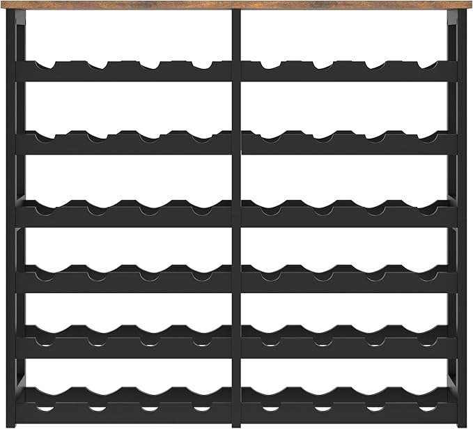 6 Tier Bamboo Wine Rack Freestanding Floor, 24 Bottles Wine Storage Shelves with Table Top, Stackable Wine Display Rack for Kitchen, Bar, Dining Room, Rustic Brown and Black