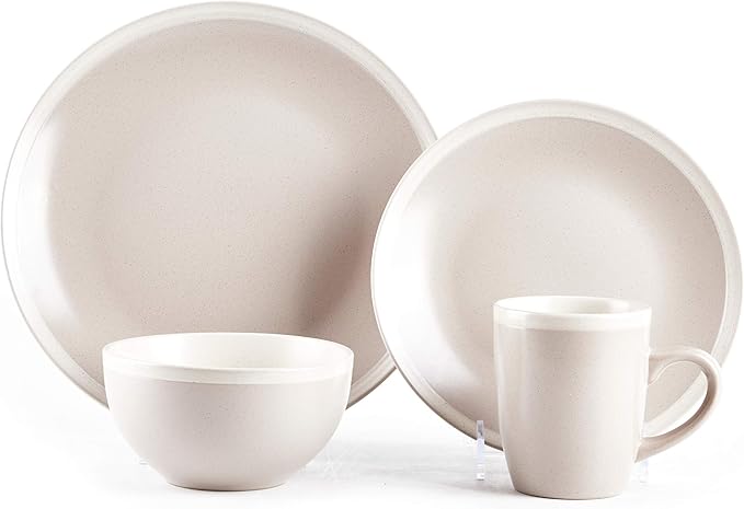Rock Ridge Speckled Stoneware Dinnerware Set (16pc Set, Sands and Ivory)