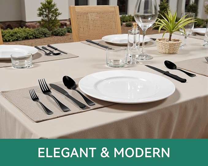 49-Piece Black Silverware Set with Organizer, Stainless Steel Flatware Set for 8 with Drawer Tray, Cutlery Steak Knives Fork Spoon for Home Restaurant, Mirror Finish