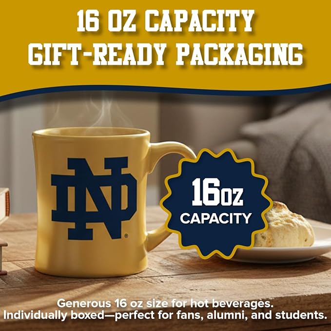 Notre Dame Fighting Irish Ceramic 16oz Sculpted Mug ??Official Team Logo Coffee Cup ??Handwash Recommended ??Individually Boxed