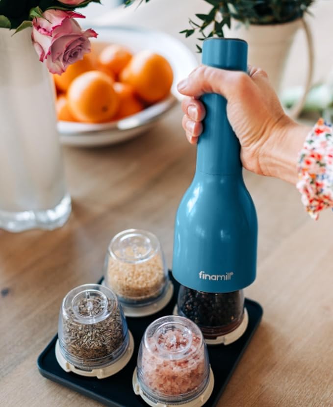 FinaMill Classic Battery Spice Mill ??Battery Operated Salt and Pepper Grinder Set, Includes 2 Interchangeable Spice Pods, Adjustable Coarseness, Ceramic Grinder, LED Light, Kitchen Gifts for Women