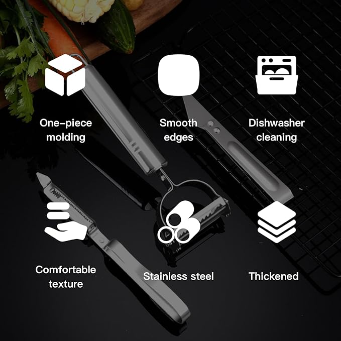 Adnexum 3-in-1 Vegetable Peeler - Ultra Sharp Slicer, Grater & Peeler with Ergonomic Design Grip for Effortless Peeling, Slicing and Grating for Fruit, Potatoes, Carrots, Apples