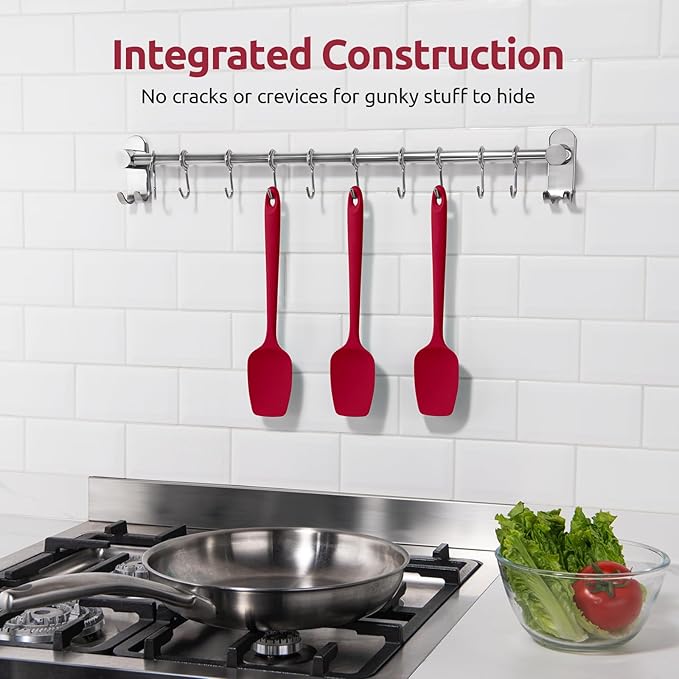 U-Taste Silicone Spoon Spatula Set, 600쨘F High Heat Resistant Food Grade Flexible Rubber Scraper, Integrated Cooking Mixing Baking Kitchen Utensils Set of 3 for Nonstick Cookware (Red)