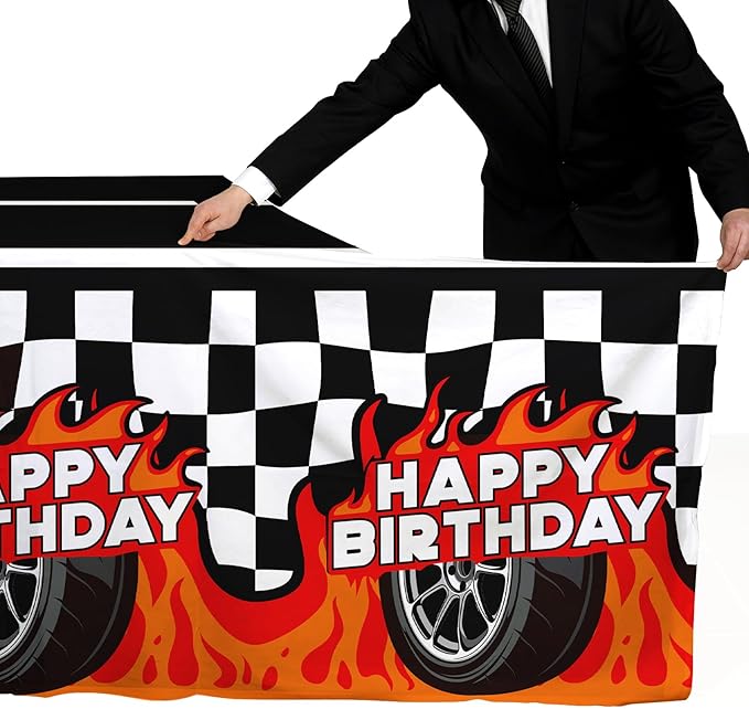 Gatherfun Car Birthday Decorations Kit: Car Theme Party Supplies, Includes 2-Pack Racing Car -Themed Tablecloths for Kids & Boys' Racing Car Birthday, Disposable Table Covers 54 x 108 Inch