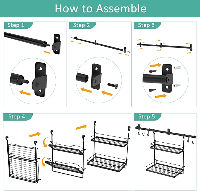 NADAMOO Kitchen Utensil Hanger and Spice Rack with Towel Rack Holder竊똚all Mount Space Saving Metal Storage Organizer for Pantry, Countertop, Bathroom
