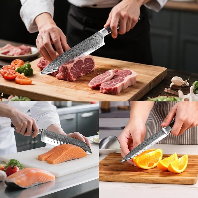Damascus Knife Set, 3PCS High Carbon Professional Japanese Knives with Ergonomic Handle,VG10 Steel Core Chef Knife Set for Gift for Mom Dad