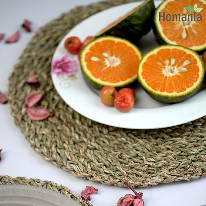 Table Mats Set of 10, Round Seagrass Placemats, Rattan Chargers for Dinner Plates, Place Mats, Charger Plates, Wicker Chargers for Dinner Plates, Manteles Individuales De Mesa, Diameter 11.8 in