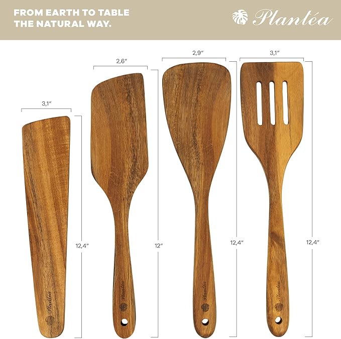 Wooden Spatula for Cooking ??4 Piece Acacia Wood Spatula for Non-Stick Cookware ??Durable & Easy to Clean - Comfortable Handle, Ideal Kitchen Gift